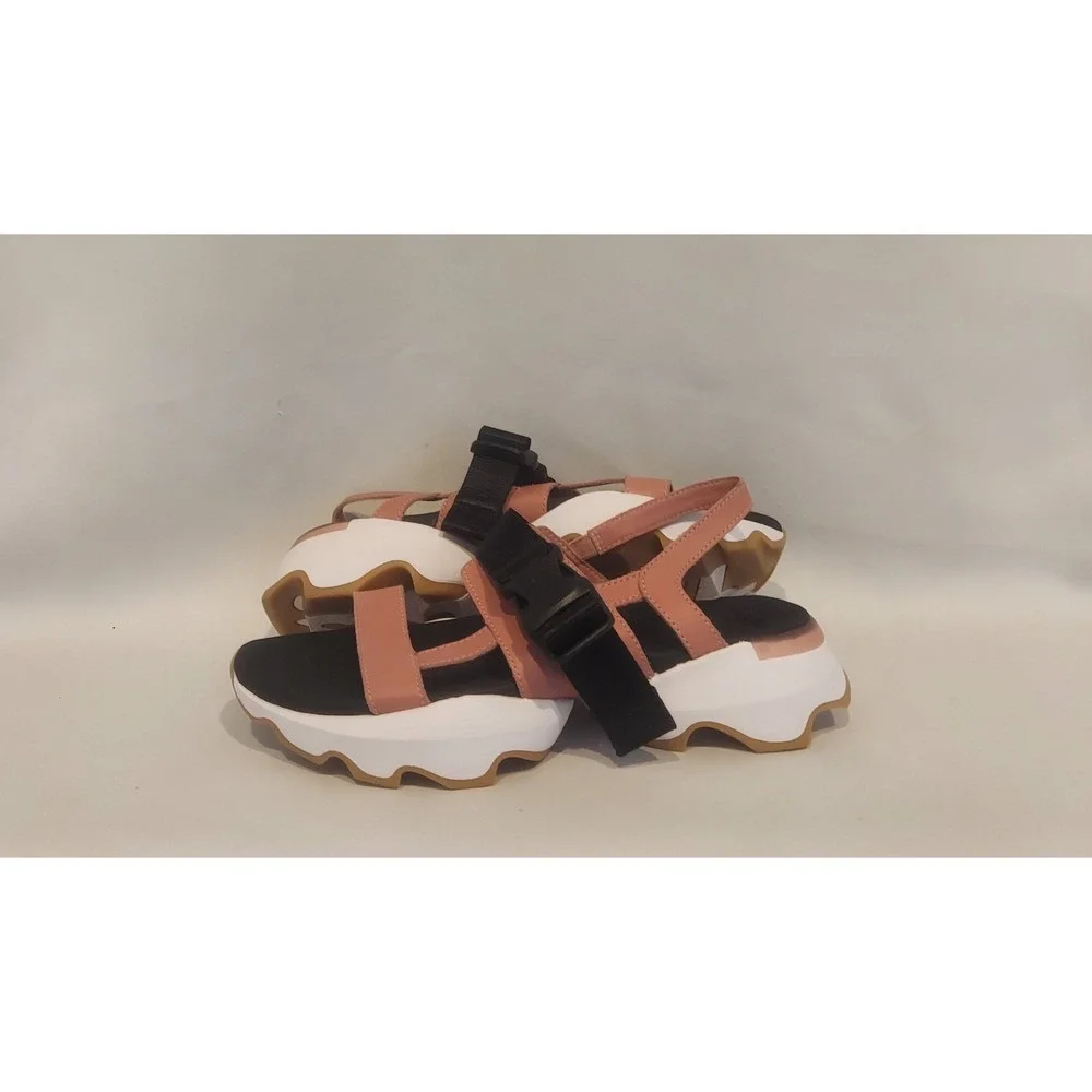 Sorel Womens Eraser Pink & White Kinetic Impact Leather Sling Sandals Size 8